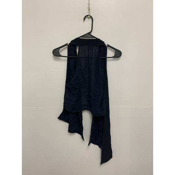 Valentino Roma 100% Silk Blue Sleeveless Sheer Waterfall Front Top 40 6 - Picture 5 of 6